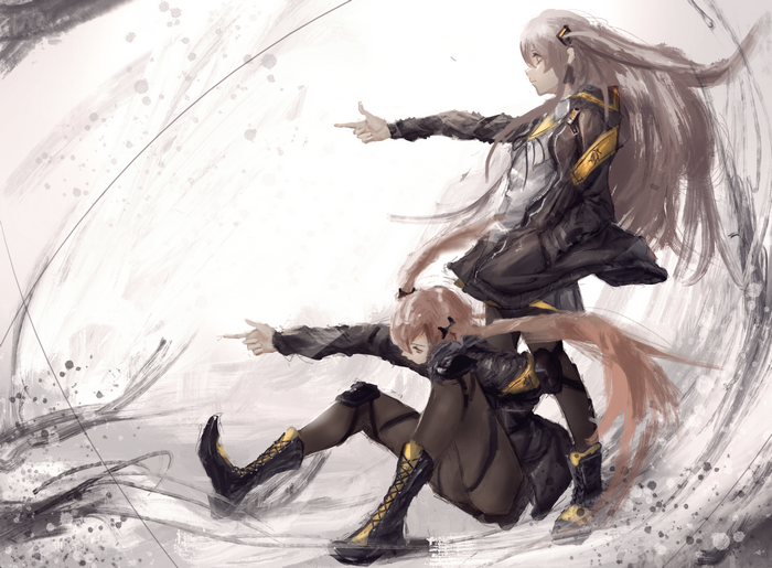Two anime girls pointing fingers, Girls Frontline