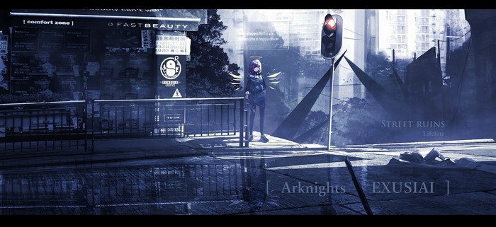 Exusiai from Arknights in Street Ruins