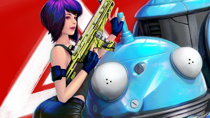 Motoko Kusanagi with a Tachikoma from Ghost in the Shell