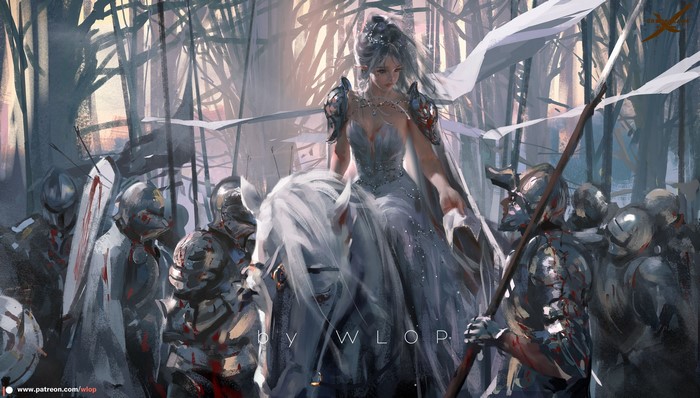 Ghostblade by WLOP: Armored Woman on Horse