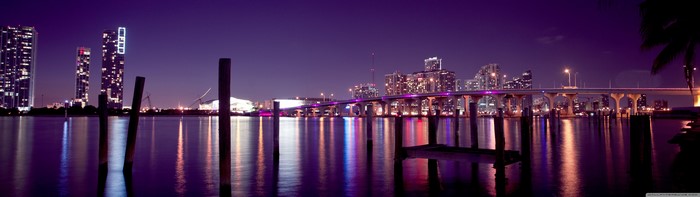 Miami Skyline and Bridge at Night