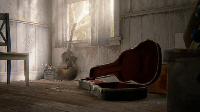 Guitar and case in a room from The Last of Us Part II