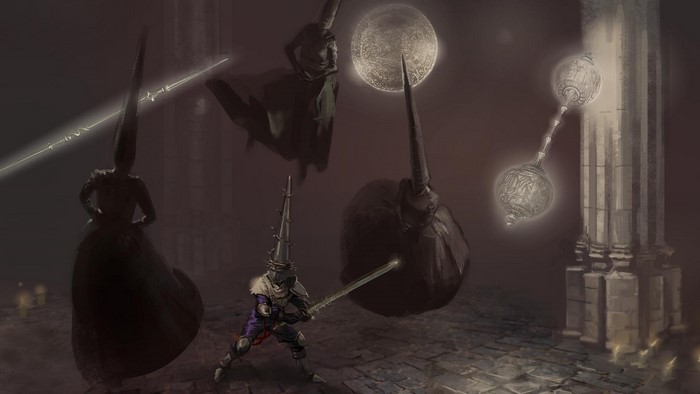 Concept art for Blasphemous featuring the Tres Angustias