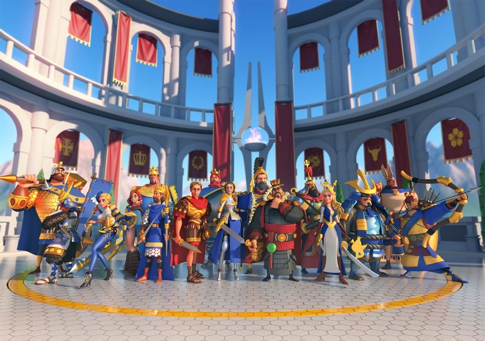 Rise of Kingdoms characters in a circular arena