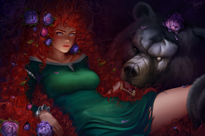 Princess Merida from Disney's Brave with a bear