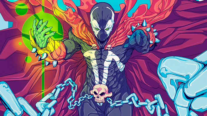 Spawn with chains and skulls