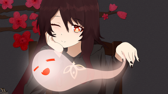 Hu Tao with a ghost companion
