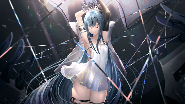 Champagne from Azur Lane wearing a white dress and crown