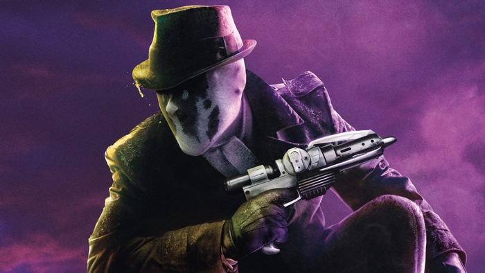 Rorschach from Watchmen holding a weapon
