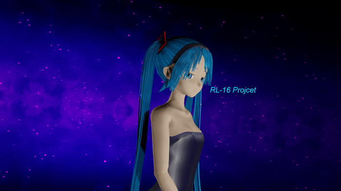 Hatsune Miku in a dark, starry background