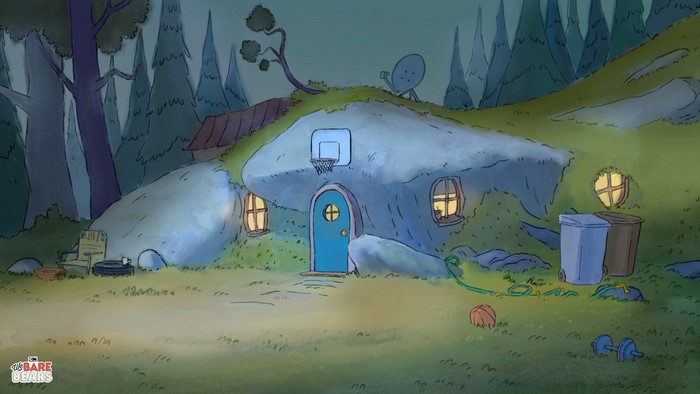We Bare Bears house in a forest at night