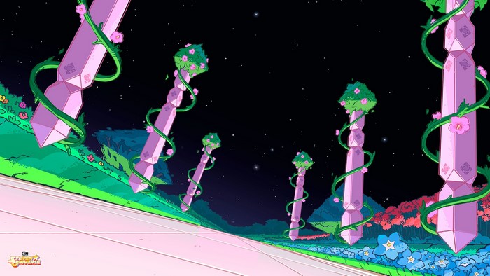 Steven Universe landscape with crystal pillars