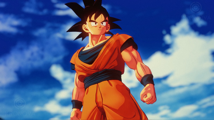 Son Goku from Dragon Ball Z against the sky