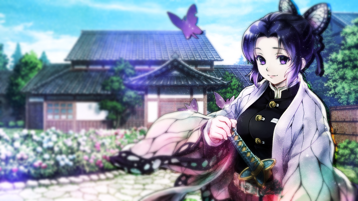 Kochou Shinobu from Kimetsu no Yaiba in a garden