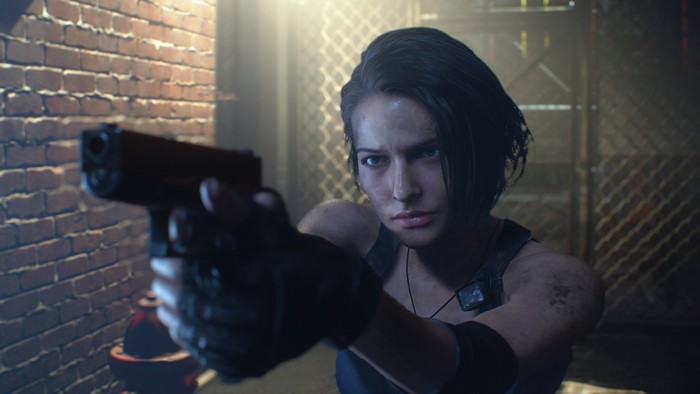 Jill Valentine from Resident Evil 3 Remake holding a gun