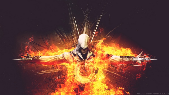 Ezio Auditore da Firenze engulfed in flames