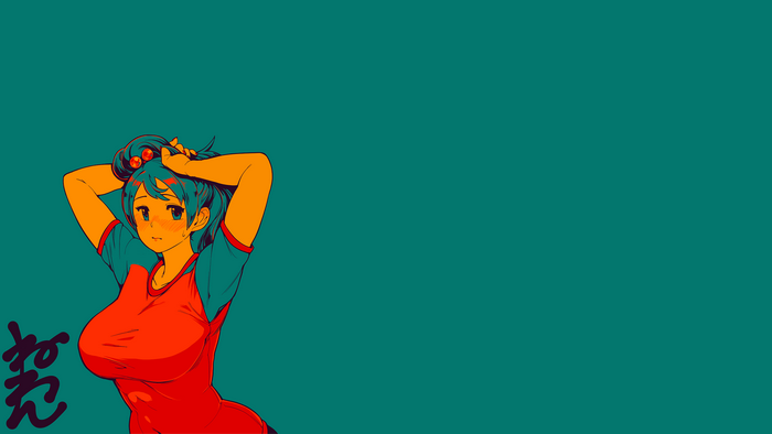 Anime girl with kanji on a teal background