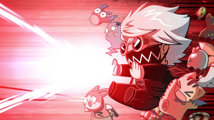 Monstercat character firing a red energy beam