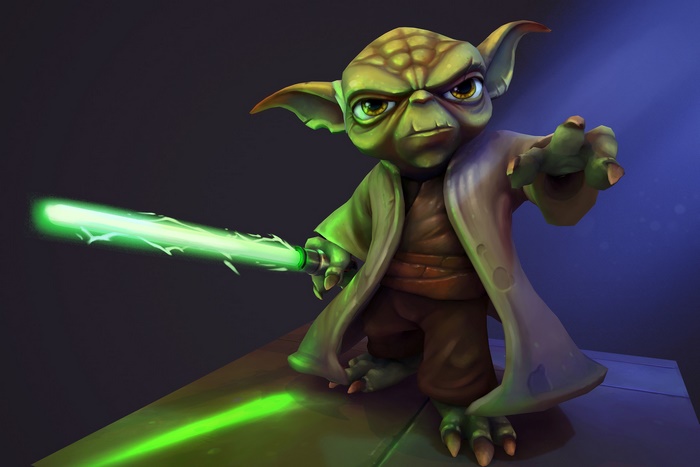 Yoda with a green lightsaber