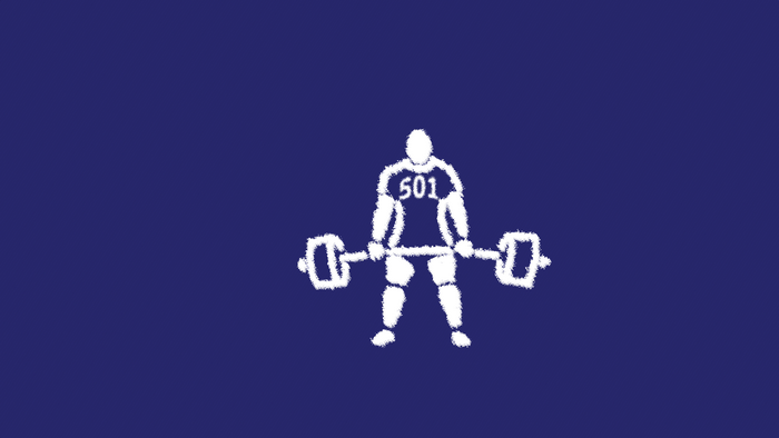 Weightlifter with barbell and number 501