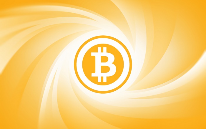 Bitcoin Logo on Yellow Swirl Background