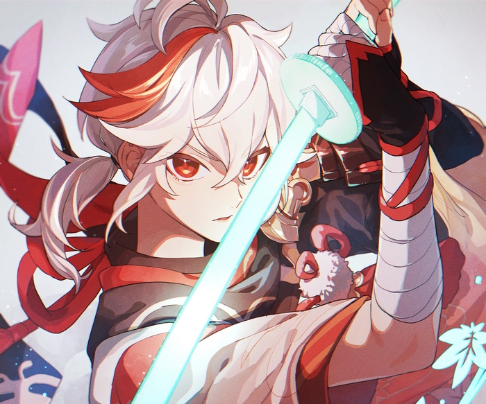Kaedehara Kazuha with a glowing sword