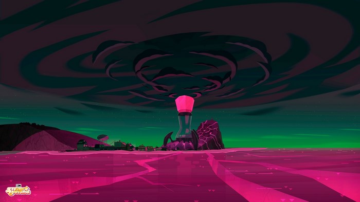 Steven Universe Landscape with Pink Ocean and Stormy Sky