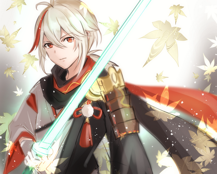 Kaedehara Kazuha with a glowing sword
