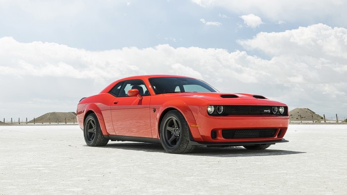 Red Dodge Challenger SRT Hellcat on a Salt Flat