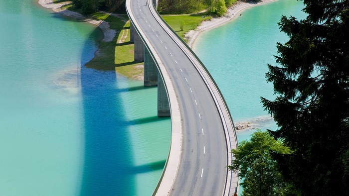 Bridge over turquoise water in Bavaria, Germany