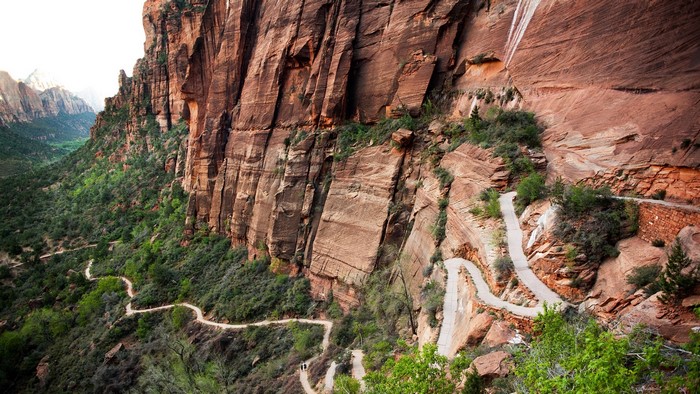 Winding path along a cliff face in Zion National Park