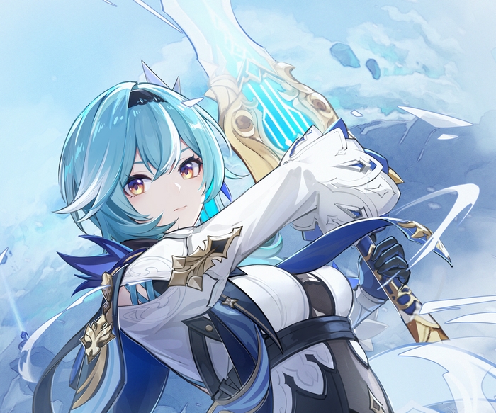 Eula from Genshin Impact holding a sword