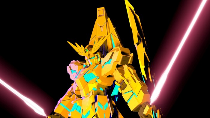 Golden Unicorn Gundam with beam sabers