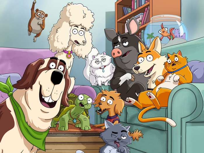 Animated pets in a living room