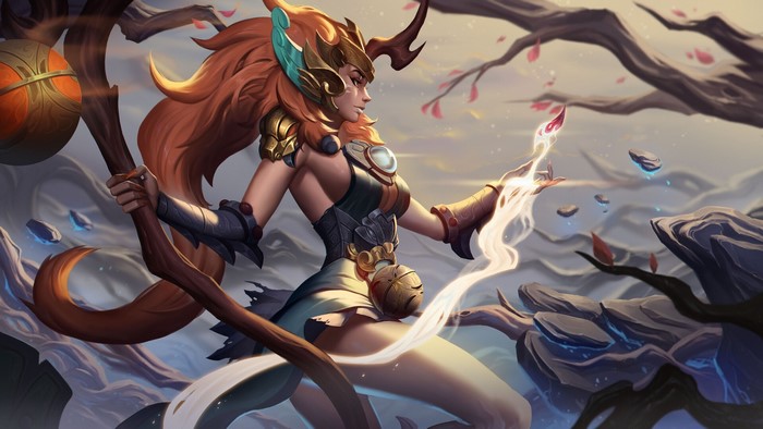 Soraka from League of Legends with a staff
