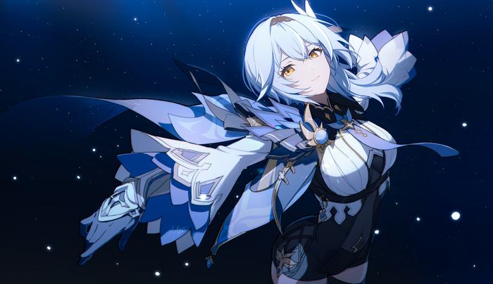 Eula from Genshin Impact in a starry night