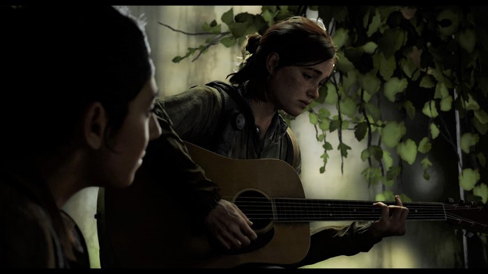 Ellie and Dina from The Last of Us 2 playing guitar