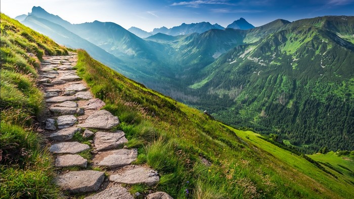 Stone path through Tatra Mountains in Poland