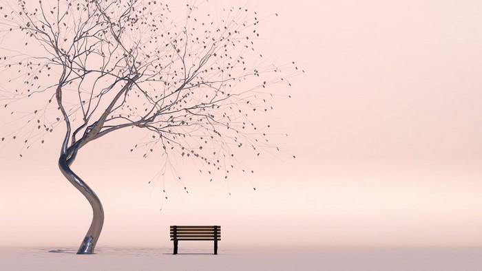 Abstract metallic tree with a bench