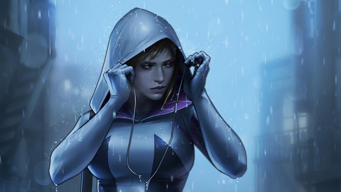 Spider-Gwen in the Rain 4K
