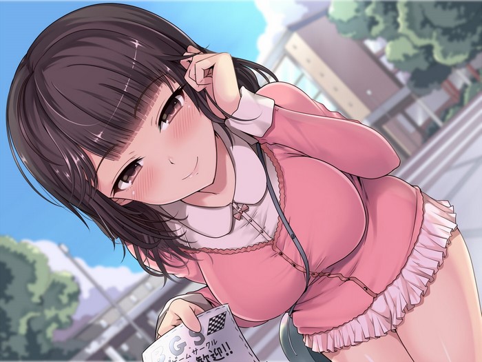 Anime girl with dark hair and pink dress