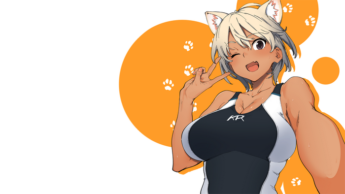 Anime girl with cat ears in a swimsuit