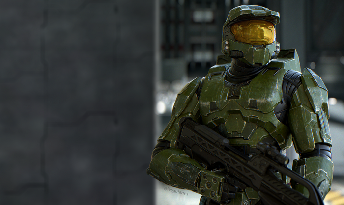 Master Chief from Halo holding a weapon