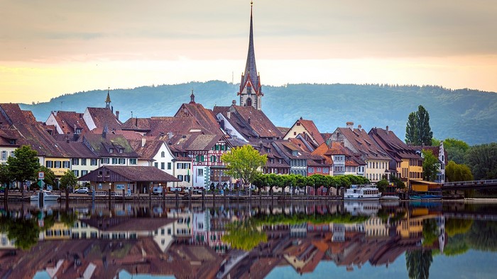 Town of Stein am Rhein, Switzerland at dawn