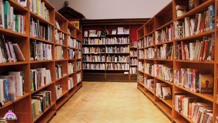 Library with bookshelves and books