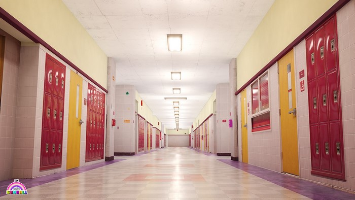 Hallway with lockers from The Amazing World of Gumball