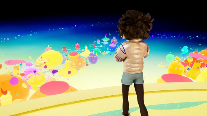 Fei Fei in a colorful alien world