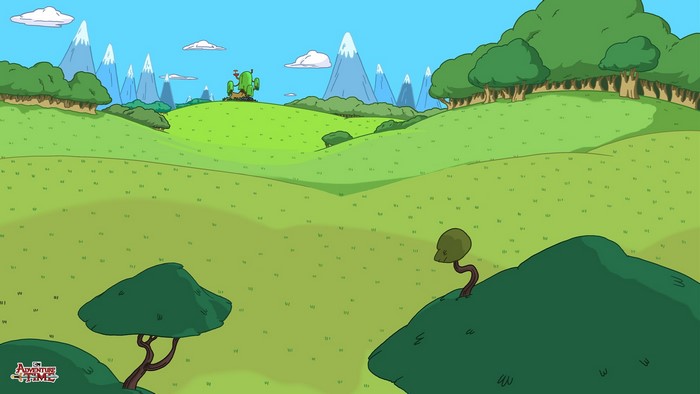 Adventure Time landscape with mountains and trees