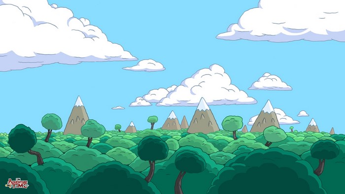Adventure Time landscape with mountains and clouds