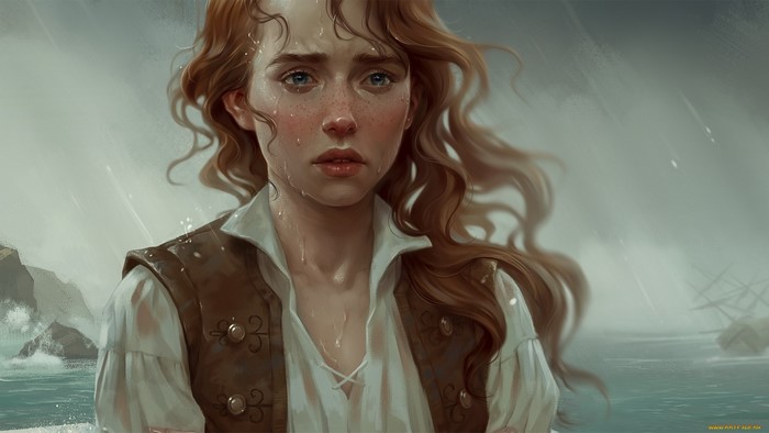 Fantasy art of a crying woman in the rain